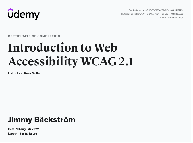 Accessibility WCAG2.1 certificate